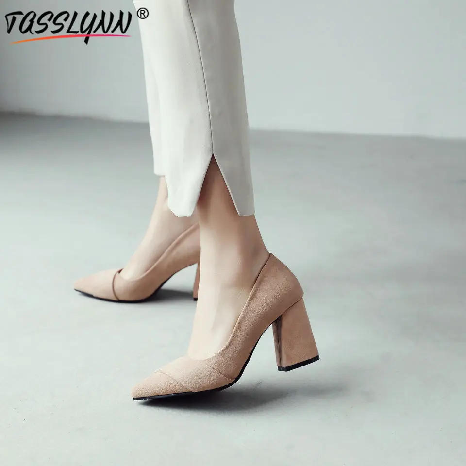 Туфли лодочки женские с острым носком на толстом высоком каблуке размеры 34