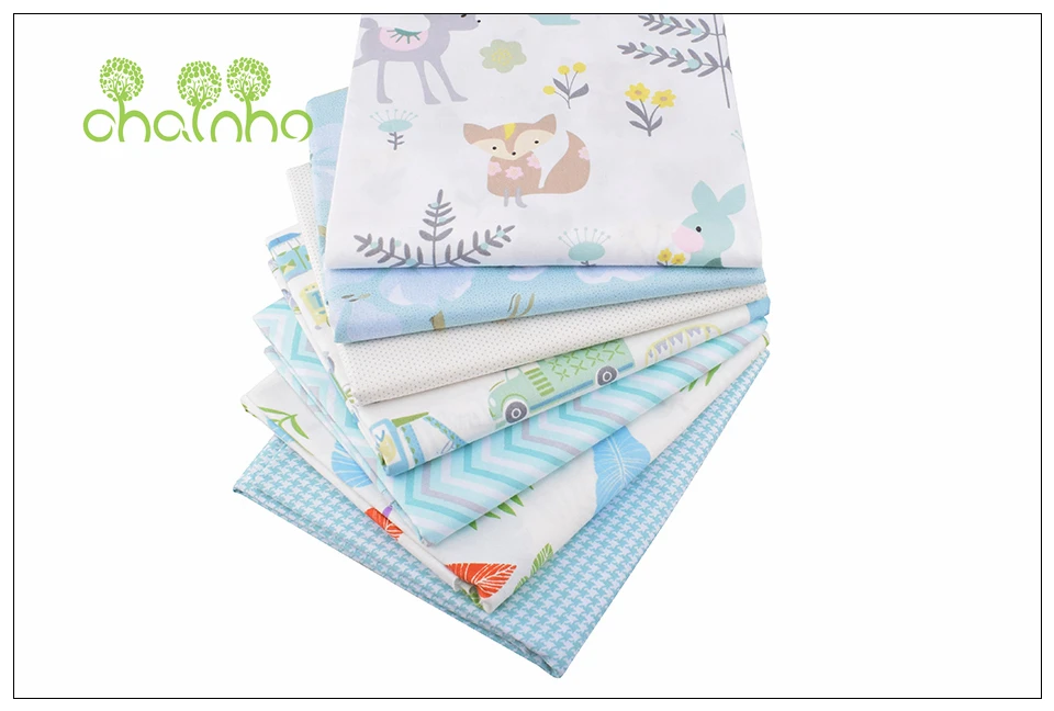 Chainho, 7 шт./лот, Зеленый мультфильм серии, печатные твиловая, хлопковая ткань, Лоскутная Ткань для DIY Вышивание квилтинга для малышей и детей материал