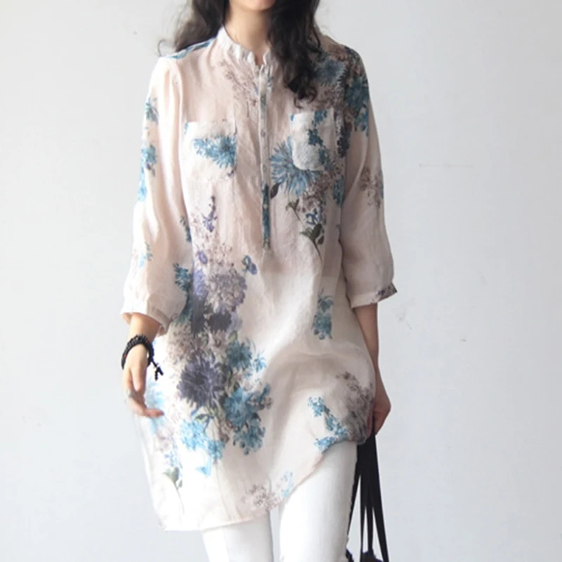 Blusas туника в китайском стиле винтажная хлопковая льняная рубашка повседневные