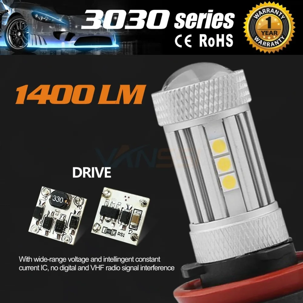 2x H8 H11 H16 HB4 9006 LED 1400 люмен Сверхъяркие 3030 чипсеты светодиодные лампы для