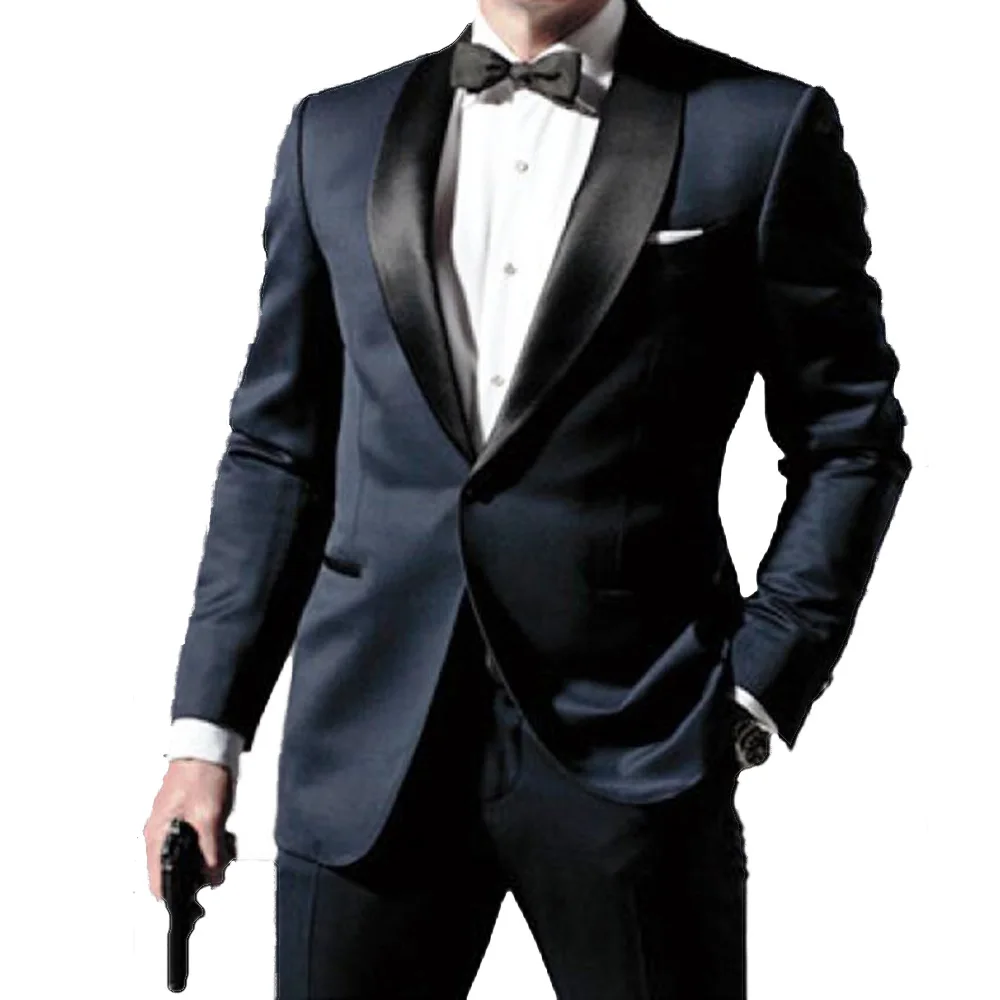 

Two PieceaGentle-Mens Suit Two Pieces Navy Blue Dress Jacket Pants Ternos Masculino Casual Wedding Suit Custom Made!!!
