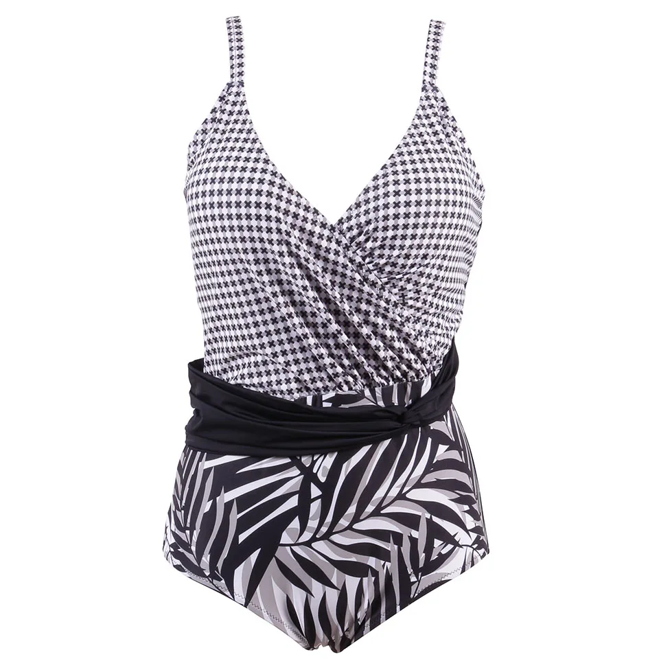 TCBSG 2019 новый купальник размера плюс женский цельный ретро Принт пэчворк пуш-ап