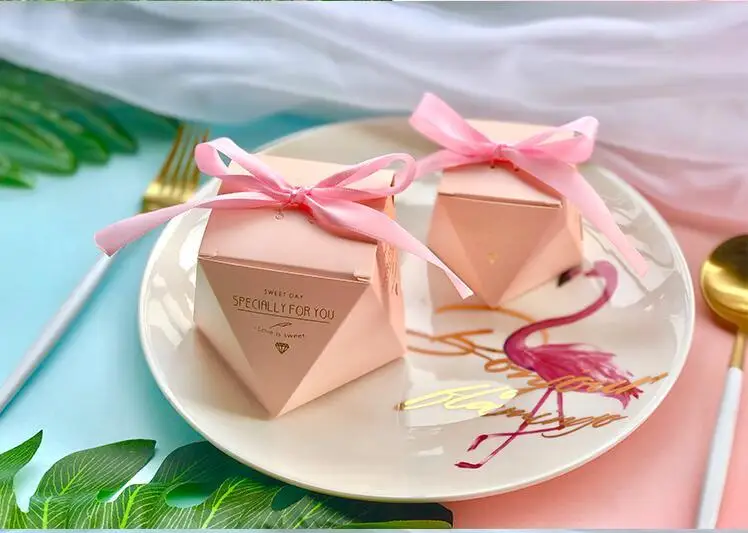 Розовый/красный/синий алмаз форма Baby Shower конфеты коробка со свадебными сувенирами и подарки коробки День Рождения украшения для гостей