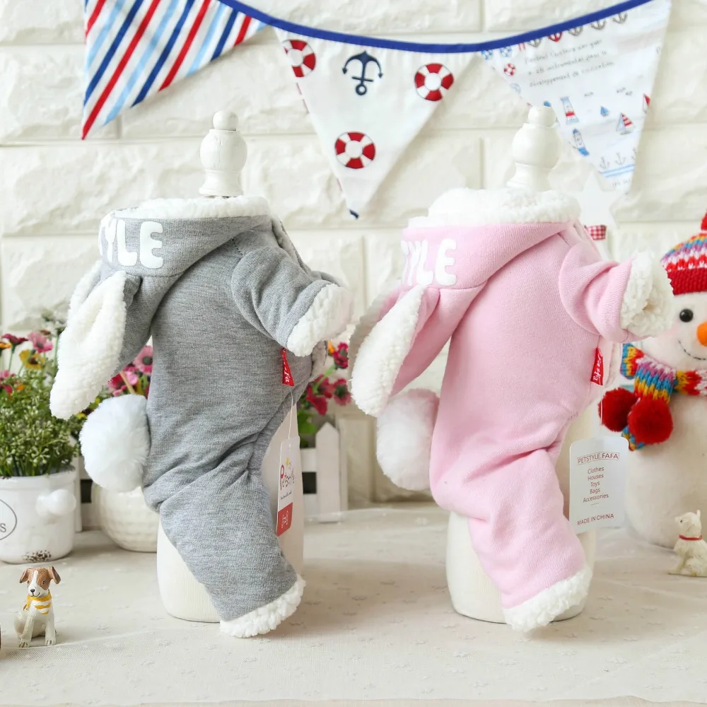 Продажи кроличьи уши толстый пуховик комбинезоны с клепками Чихуахуа питомец