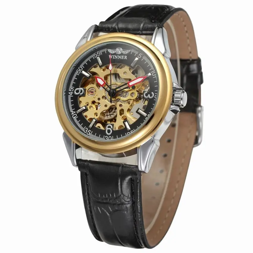 gold black Женские часы, брендовые Роскошные модные механические Женские часы, часы золотого цвета, повседневные женские часы - Цвет: gold black