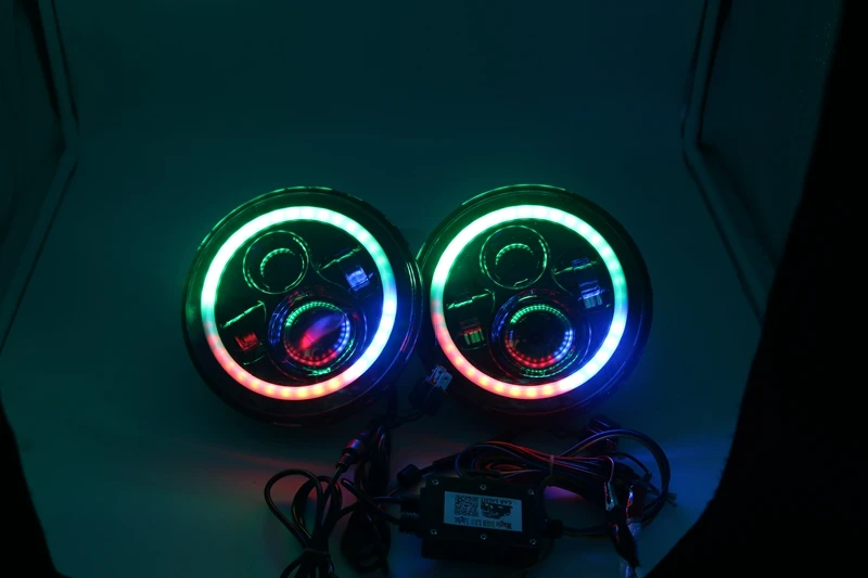 Marloo " светодиодный фары RGB Halo Angel Eye с Bluetooth пультом дистанционного управления для Jeep Wrangler JK LJ CJ Sahara Sport Rubicon Hummer