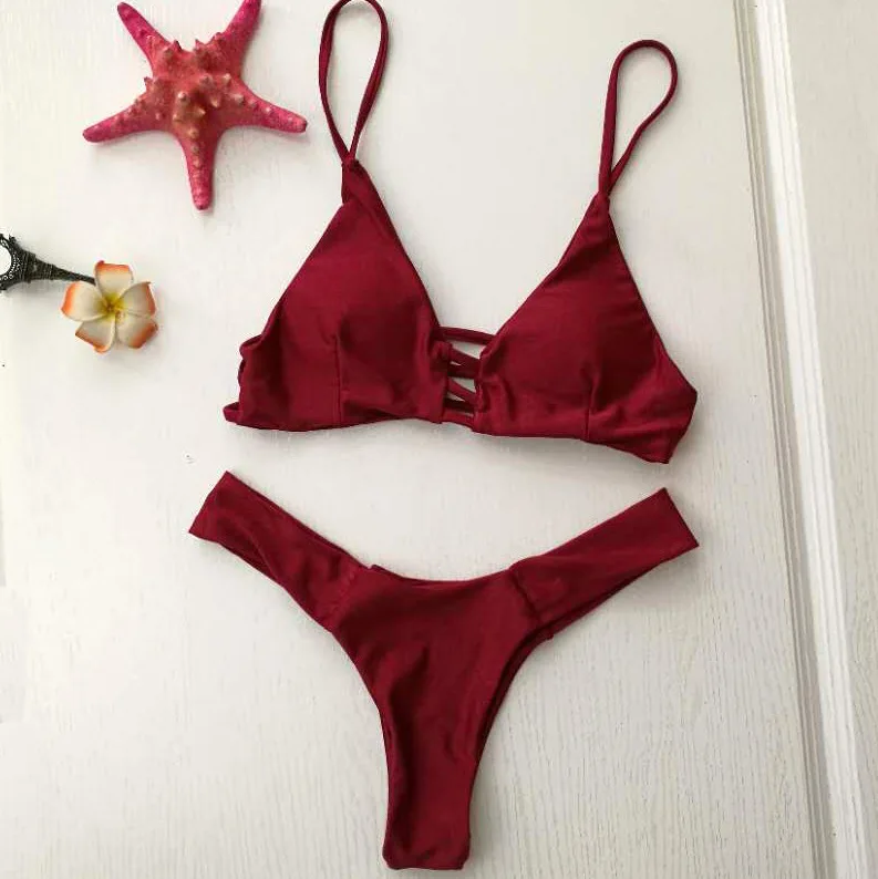 

Bikini Swimsuit Swimwear Women Push Up Bathing Suit Bandeau Solid Bikini Set 2018 Female Beachwear With Pad Swim suit