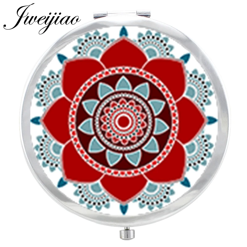 

JWEIJIAO Art Photo Mandala Glass Cabochon Makeup Mirror Mysterious geometry Women Beauty Tools Floding Round Hand Pocket Mirror