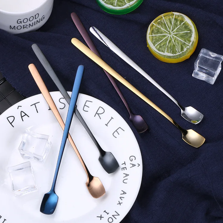 Золотая кофейная ложка маленькая из нержавеющей стали с длинной ручкой