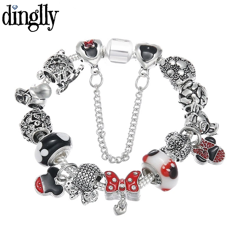 DINGLLY 16 см-21 см мультфильм Микки Минни портрет из бисера бренд браслет для женщин Детская Подвеска браслеты браслет ювелирные изделия подарок