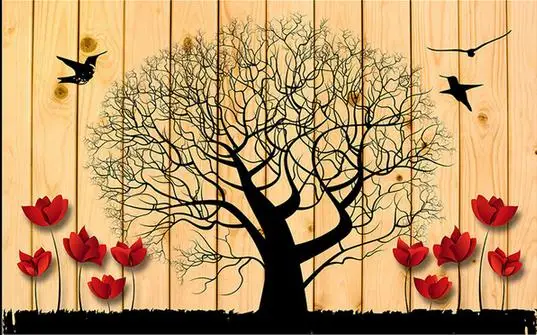 

3D room wallpaper custom HD photo sticker mural beauty non-woven Creative wood flower 3d livingroom TV background wall wallpaper