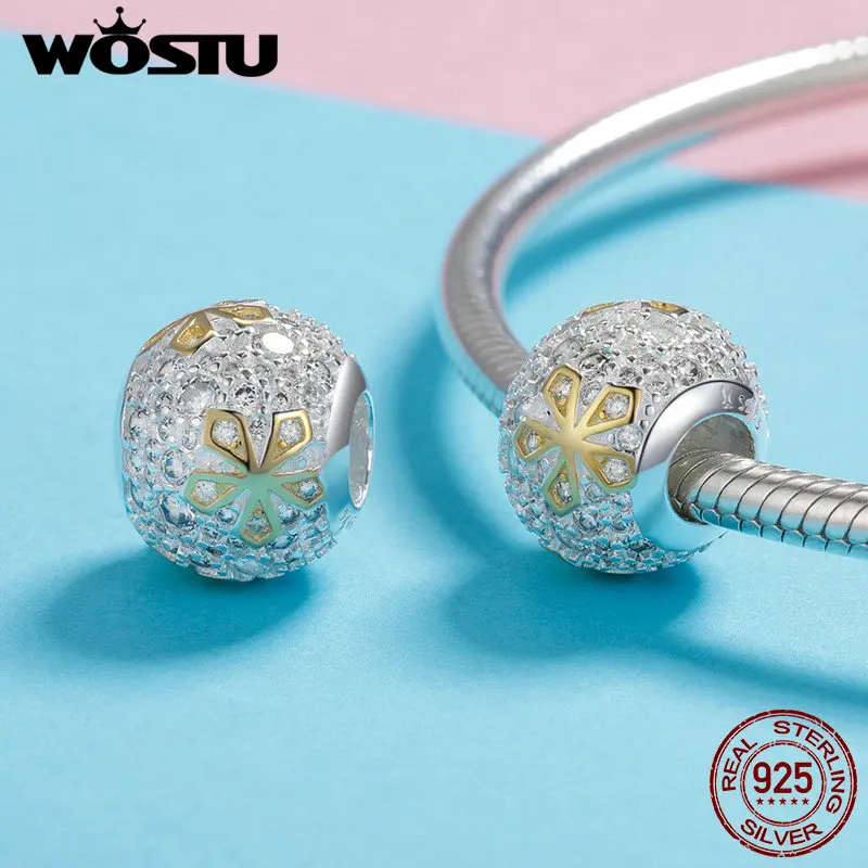 WOSTU/горячая распродажа Стерлинговое Серебро 925 пробы яркие золотые бусины с