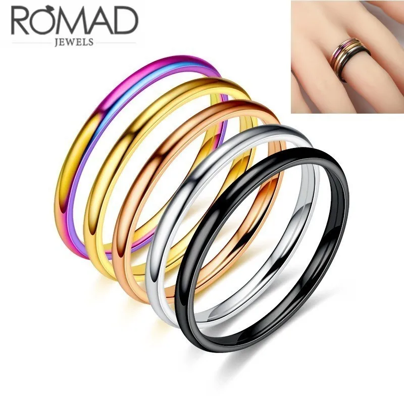 Чрезвычайно простые изящные кольца из титановой стали 2 мм для мужчин и женщин