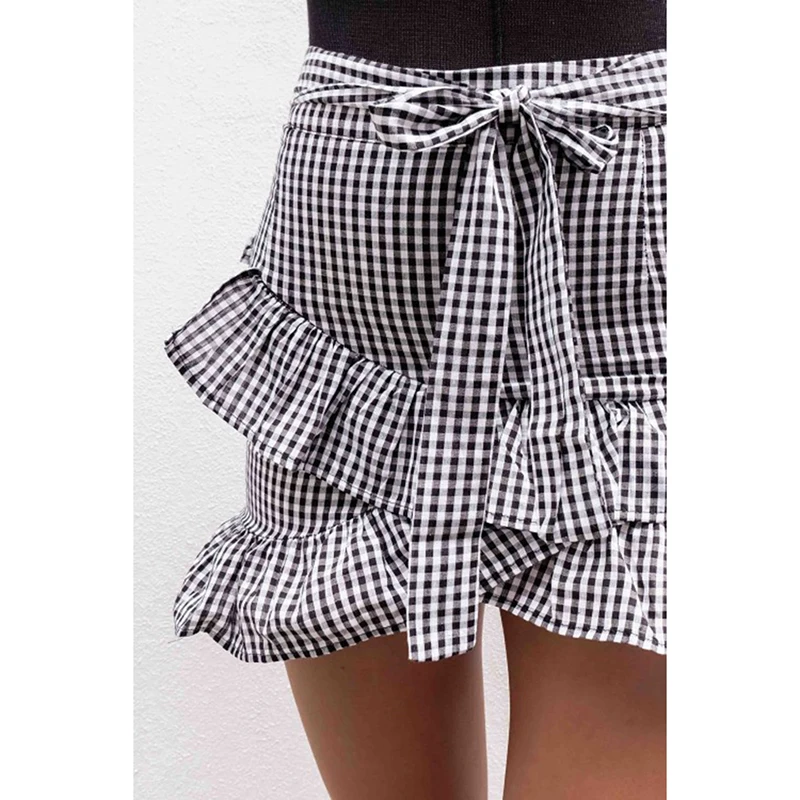 Lovery/Женская клетчатая юбка эластичная с высокой талией расклешенная оборками