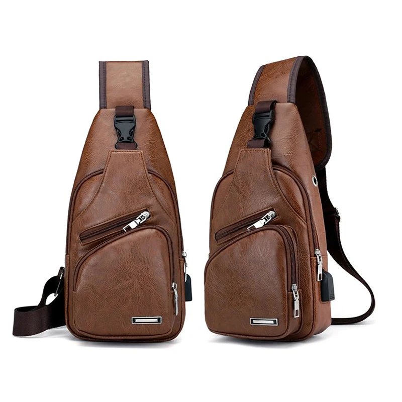 Мужская сумка на плечо с usb зарядкой из искусственной кожи молнии