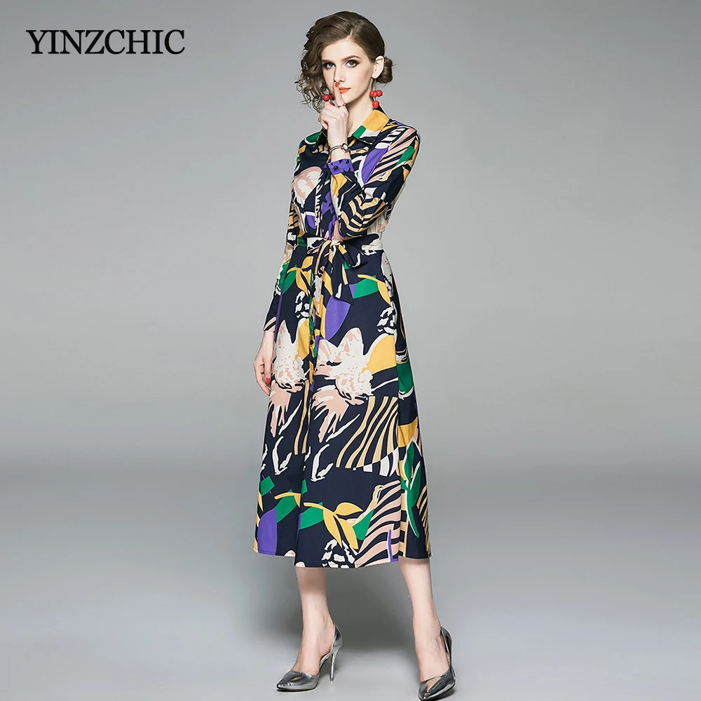 Earo стиль женское платье с принтом воротник стойка женские трапециевидные платья