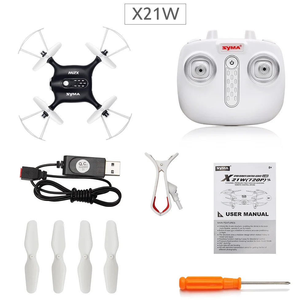 Black Syma X21W вертолет мини Drone с камерой Wi-Fi FPV реального времени передачи Радиоуправляемый квадрокоптер карман Квадрокоптер самолетов дроны - Цвет: Black