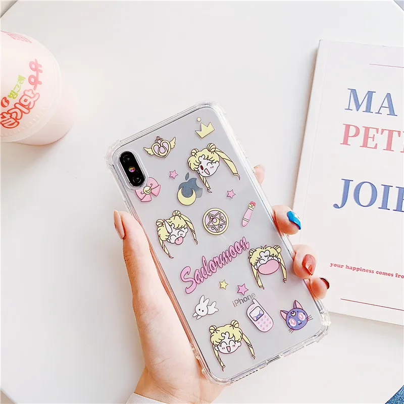 Милый чехол для телефона Sailor moon для девочек iphone 6 6s 7 8 Plus X XS Max XR, уплотненный чехол для телефона с четырьмя уголками