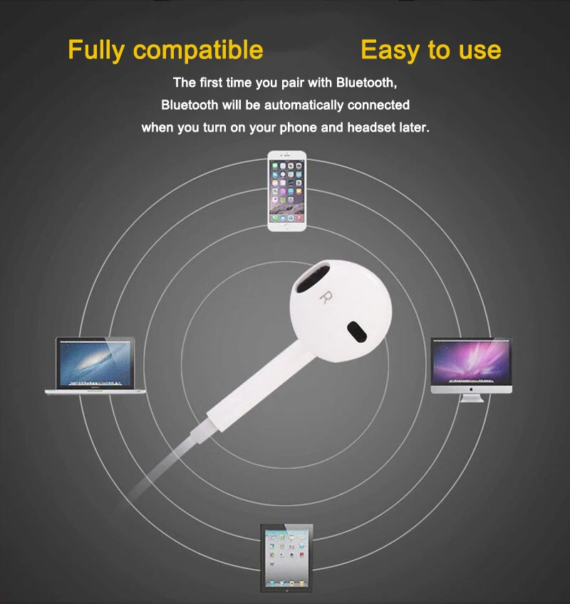 Wireless Earphone Bluetooth Neckband Sport High Fdelity Sound Earbuds with Mic for iPhone Samsung Xiaomi | Электроника