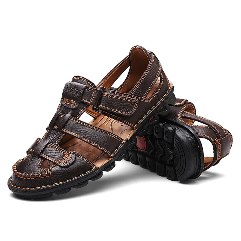 Мужские сандалии из натуральной кожи Повседневные Дышащие пляжные большие