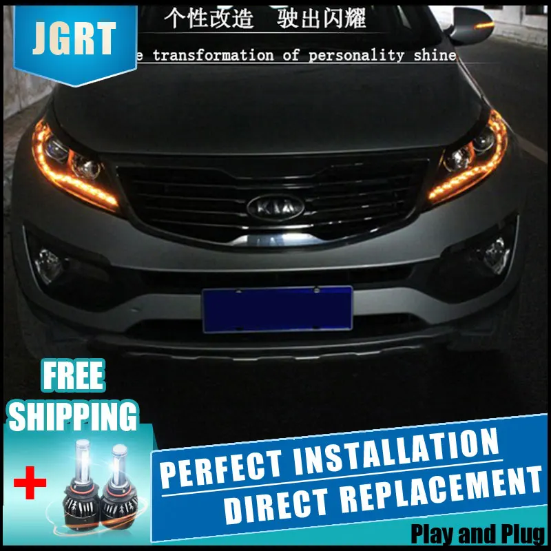 2 шт. светодиодный фары для Kia Sportage R 2014 2015 Автомобильный свет двойной ксеноновые