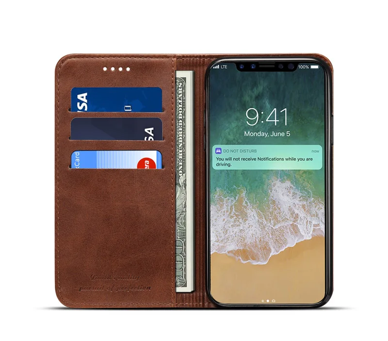 Роскошный кожаный бумажник чехол для iphone XR XS Max модные флип карты карман Адсорбирующихся чехол для iphone X XS случаях Coque