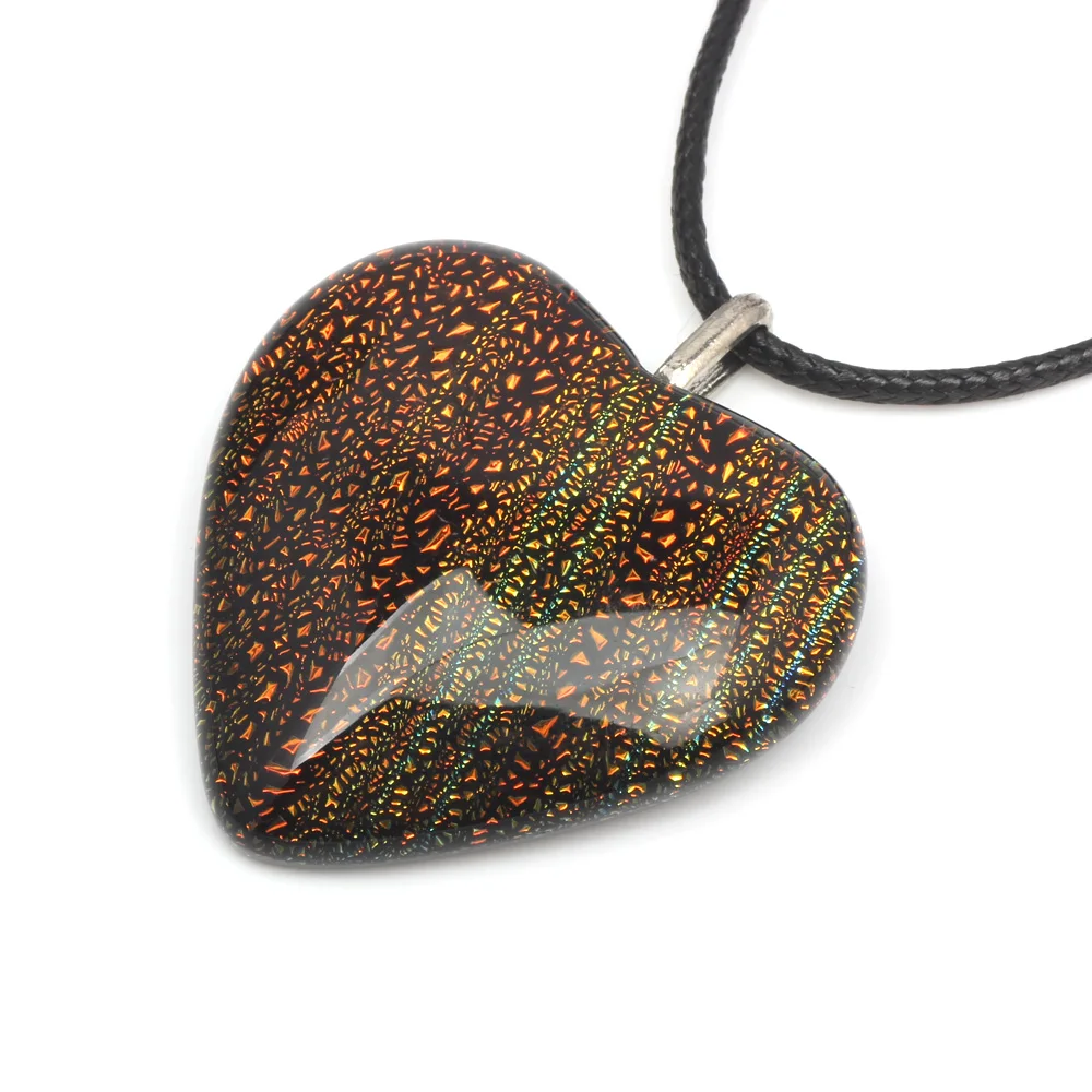

OlingArt Colorful gold foil Royal orange Jewelry Pendant Limited edition Big heart Lampwork Glass Pendant for Necklace NEW 2018