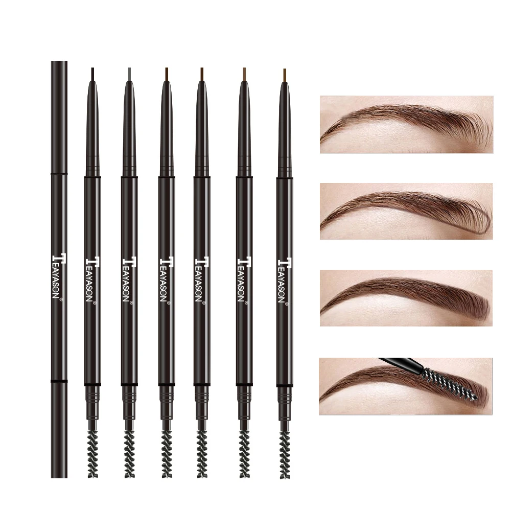 Teayason Double-end Automatic Eyebrow Pencil Long Lasting Natural Eyebrow Tattoo Pen Black Grey Coffee Eyebrow Enhancer AM061