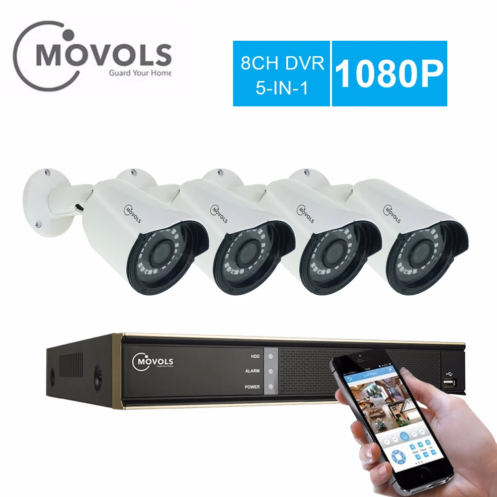MOVOLS 1080p CCTV 4 белая камера видеонаблюдения 4 шт 2000TVL наружная камера безопасности Система 8CH 1080N DVR комплект