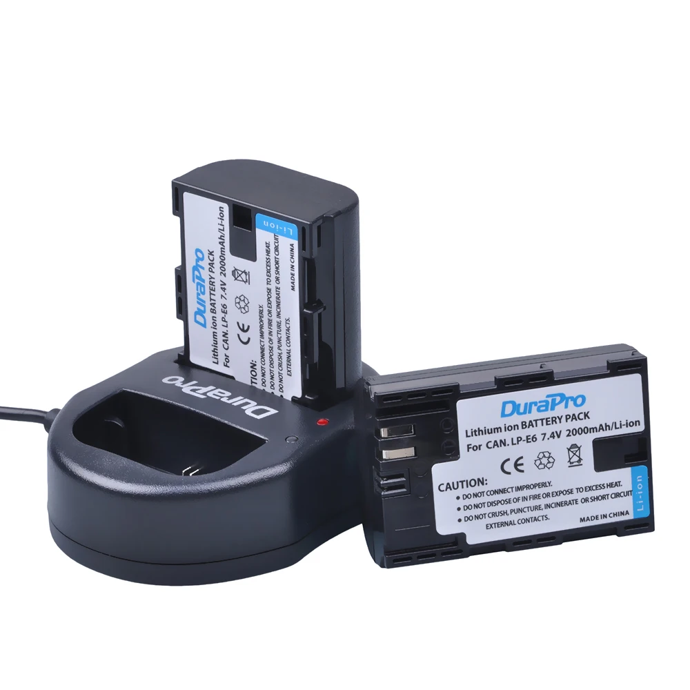 DuraPro 2 шт. LP E6 E6N LPE6 2000 мАч Аккумулятор для камеры + USB двойное зарядное устройство