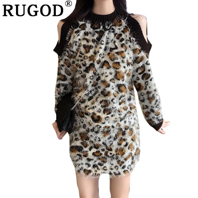 RUGOD Fashion Vintage Leopard Women Dress O-Neck Tassel Mini Korean Style Straight Winter dresses woman party night | Женская одежда