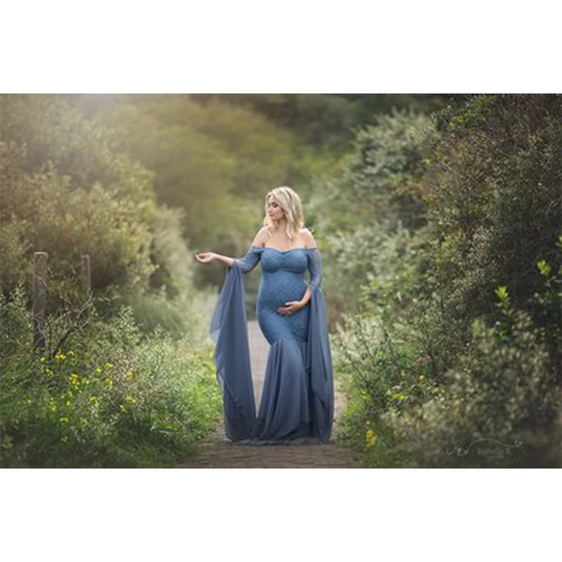 Модное платье для беременных, для фотосессии, платье макси для беременных, с длинными рукавами, кружевное, с вышивкой, необычное, для женщин, для беременных, для фотосессии