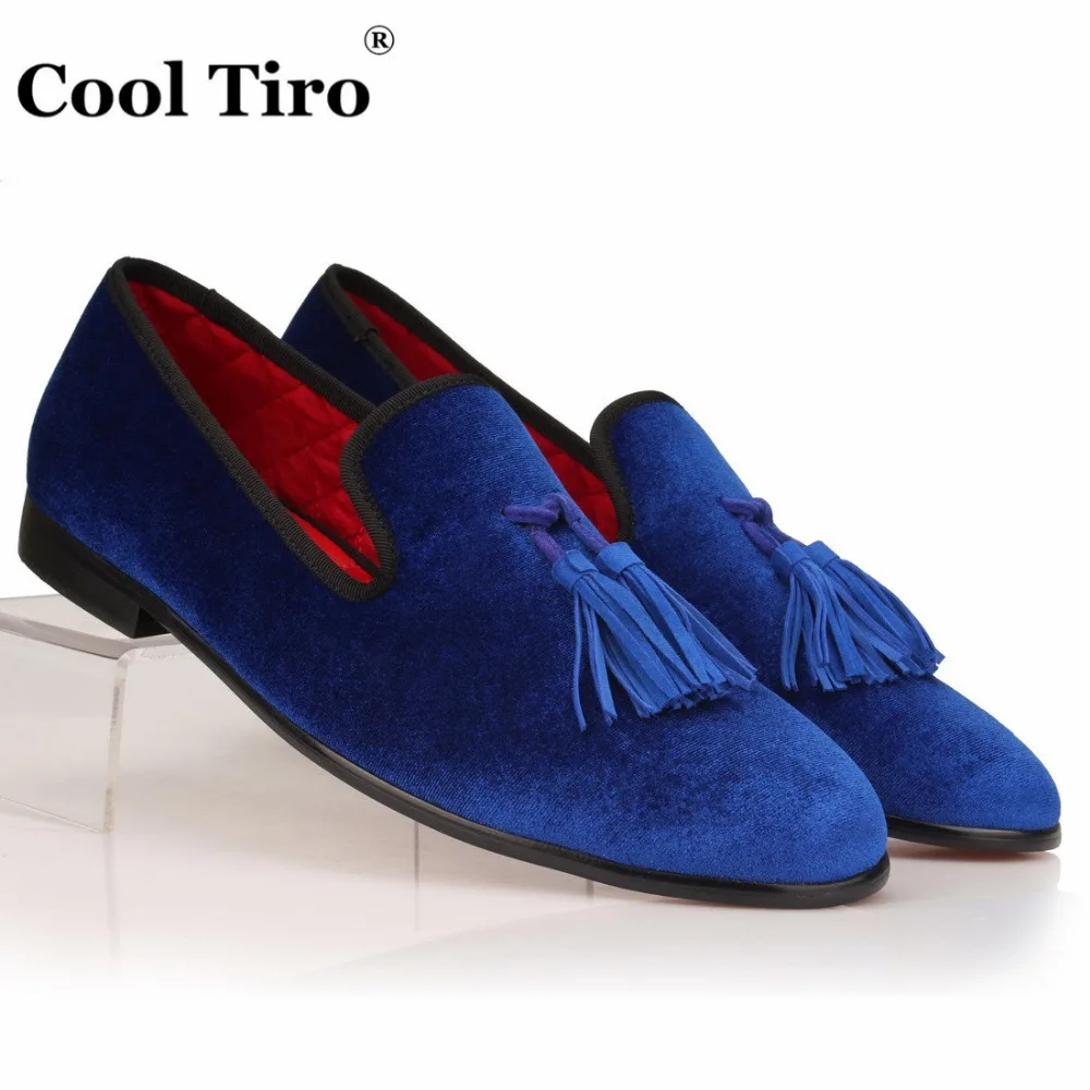 Мужские бархатные лоферы с бахромой красная подошва без застежки | Обувь