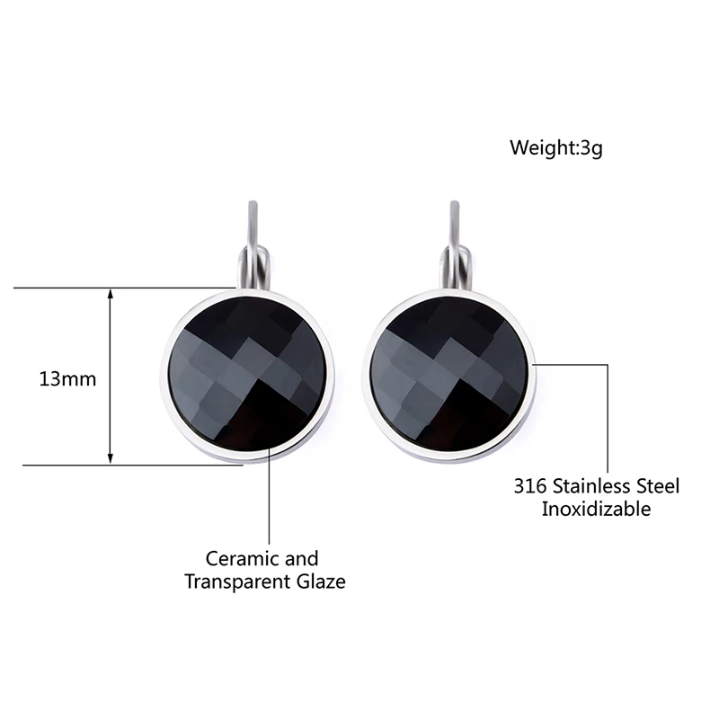 Женские большие круглые керамические серьги гвоздики черные белые серебряные