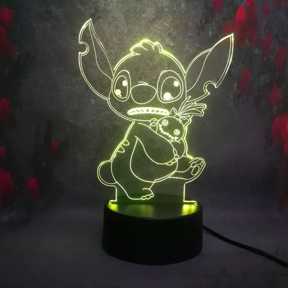 Мультфильм 3D ночник Ститч Led Иллюзия 7 видов цветов Изменение дистанционного
