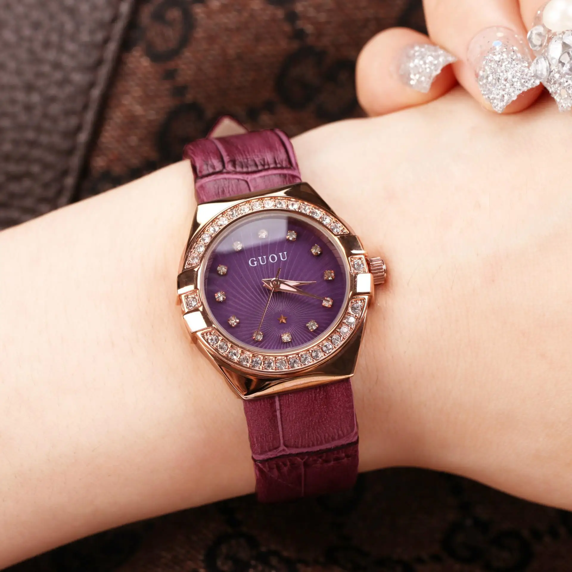 2018 новые женские Часы GUOU Модные повседневные кварцевые часы со стразами ЖЕНСКИЕ