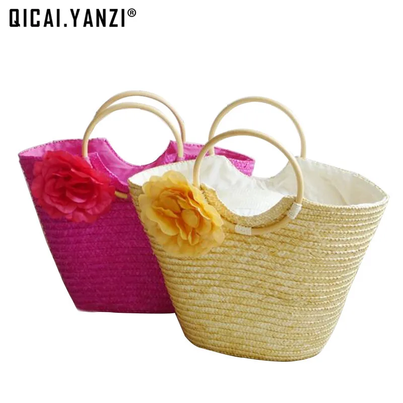 2017 пшеничной соломы леди сладкий цветок Портативный Сумки женские Weave Tote летние