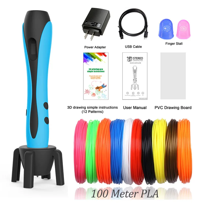 Pen And 100M PLA Авейру 3D ручка светодиодный Экран путем самостоятельного выбора между 3 D печать ручки набор 100 м PLA/ABS нити креативная игрушка; подарок для детей с чертежной конструкцией - Цвет: Pen And 100M PLA