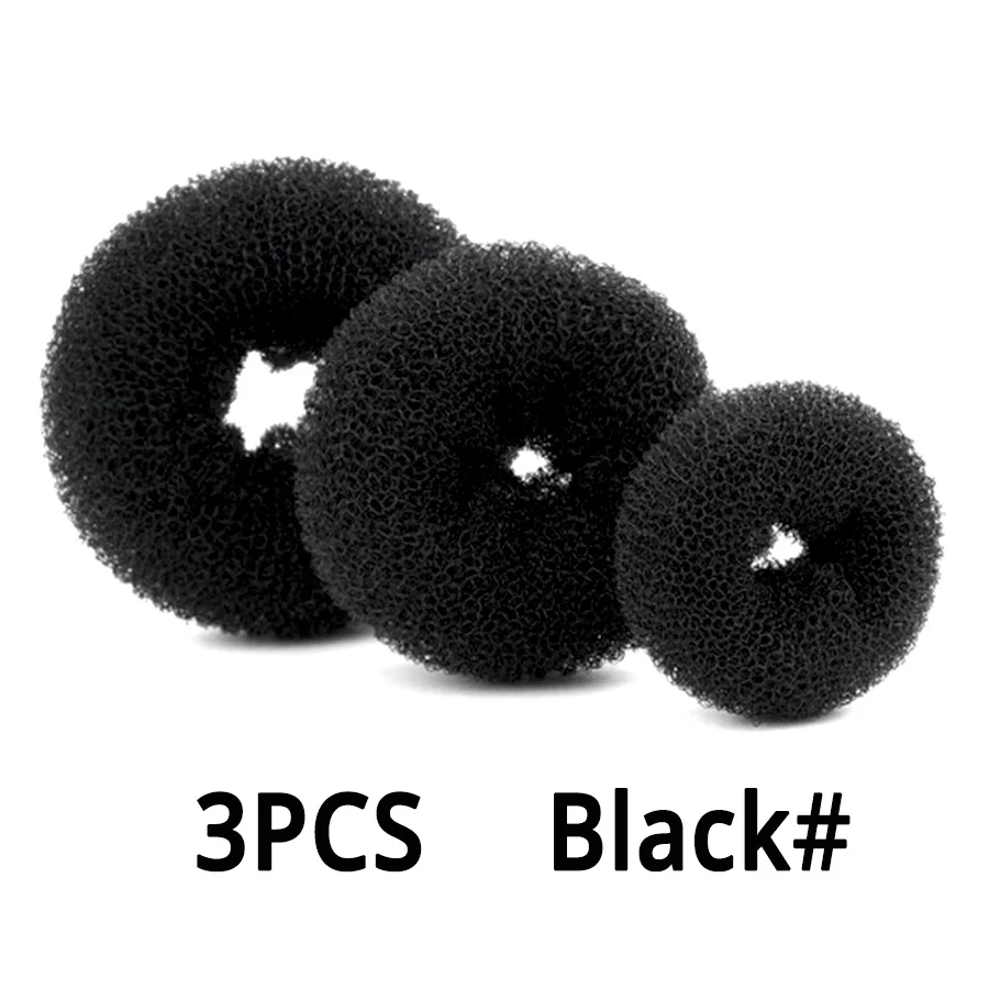 3Pcs Black S-M-L Горячая S/M/L бублик для волос пучок производитель волос Инструменты для укладки волос Губка для волос белый/коричневый/черный цвета лучшие аксессуары для прически - Цвет: 3Pcs Black S-M-L