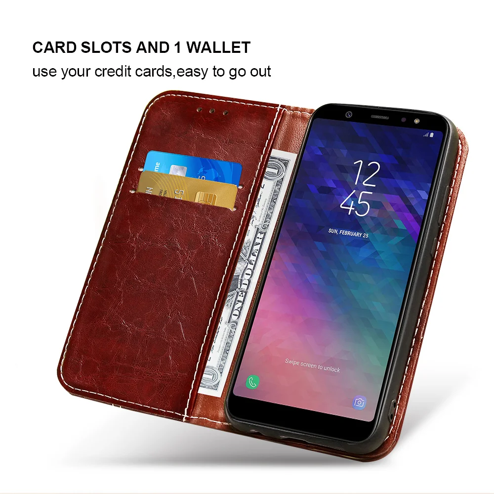 Для samsung galaxy 6 2018 противоударный чехол Флип Бумажник слот для карт с магнитной