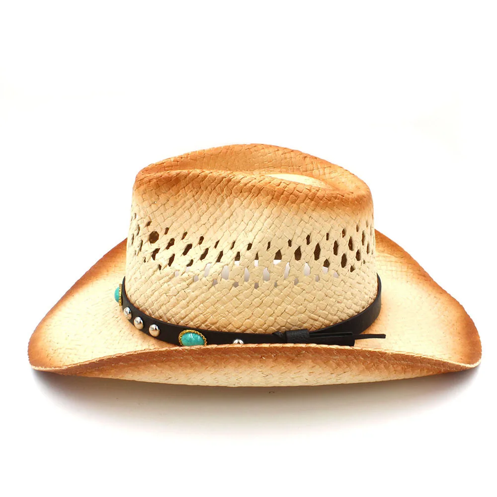 Кепка от солнца в стиле панк для мужчин и женщин Соломенная Панама с кожаным