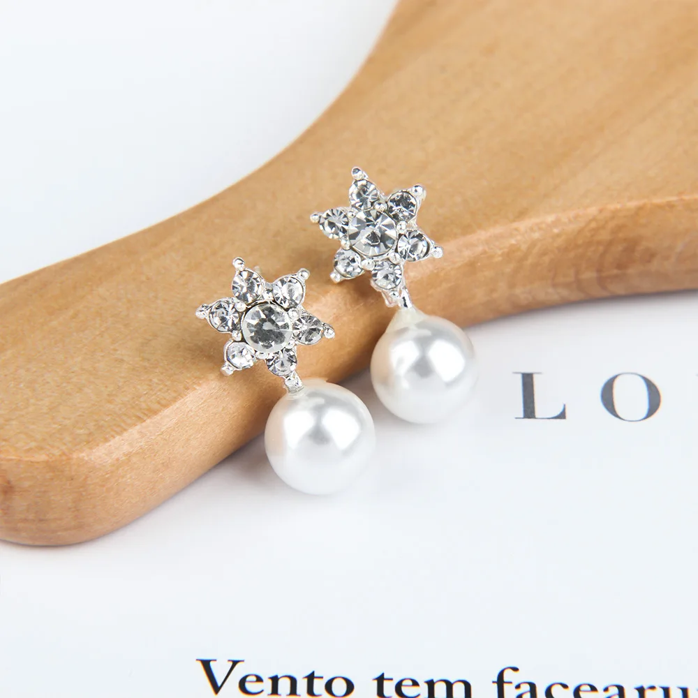 Crystal Zircon Hexagon Star Six Small Sun Imitation Pearl Stud Earring For Women brincos Simple Style Jewelry Gift Girl | Украшения и