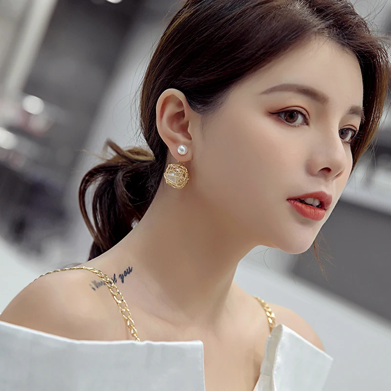 faux pearl earrings temperament simple hollow personality ball | Украшения и аксессуары