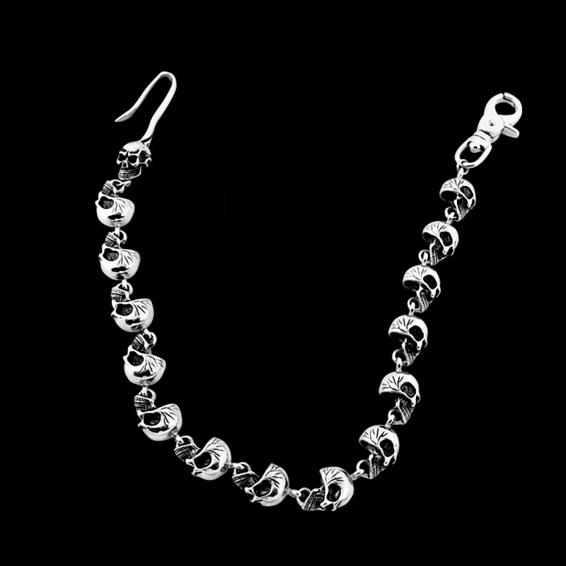 Мужской большой тяжелый серебряный черный череп готические брюки цепочка