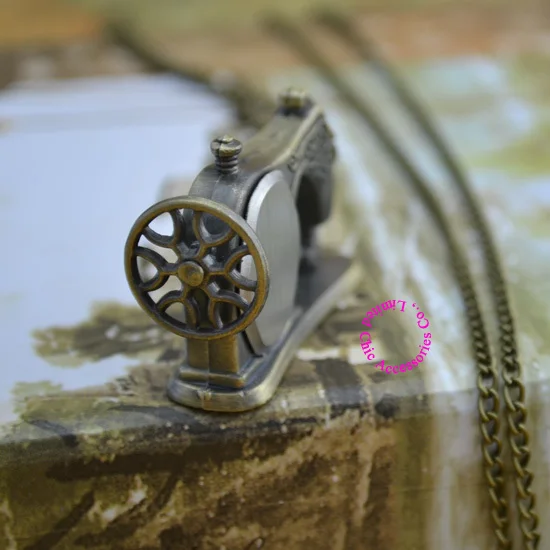 

wholesale buyer price good quality new bronze classical vintage sew sewing machine pocket watch necklace with chain