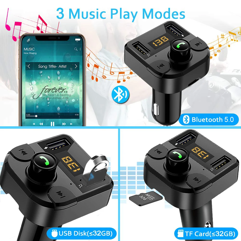 Автомобильный Mp3 плеер Bluetooth 5 0 FM передатчик с U диском TF автомобильное
