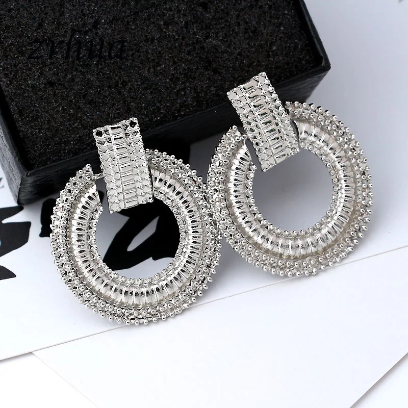 Женские двойные круглые серьги ZRHUA Модные металлические с подвесками ювелирные