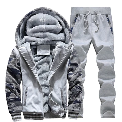Light Gray Зимние мужские толстовки из плотной флисовой ткани, спортивные костюмы со штанами, повседневные мужские камуфляжные куртки 5XL SA138 - Цвет: Light Gray