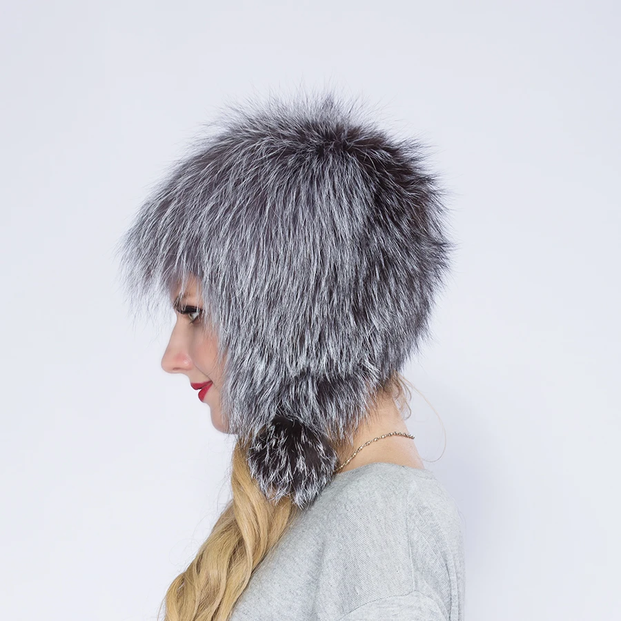 2022 Hot Sale Fashion Winter Warm Women Knitting Caps Mink hats Vertical weaving with FOX Fur On The Top | Аксессуары для одежды