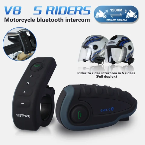 Гарнитура для мотоциклетного шлема VNETPHONE V8, Bluetooth-гарнитура для шлема 5 водителей, с дистанционным управлением, 2 шт./компл.